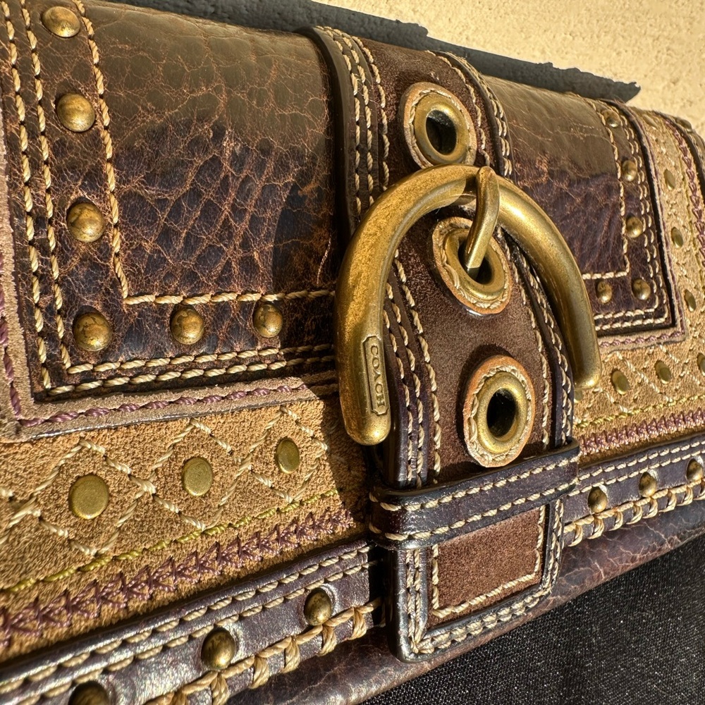 Coach Vintage Y2K  Brown Leather Studded Wallet - Picture 3 of 7